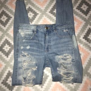 american eagle ripped jeggings 3/4